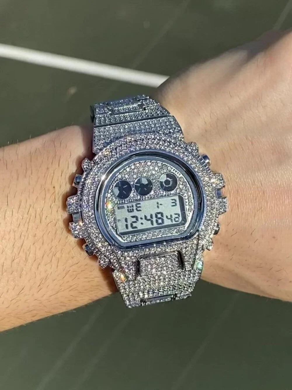 Digital Led Waterproof Chronograph Iced Out Diamond Watch, Luxury VVS Shine